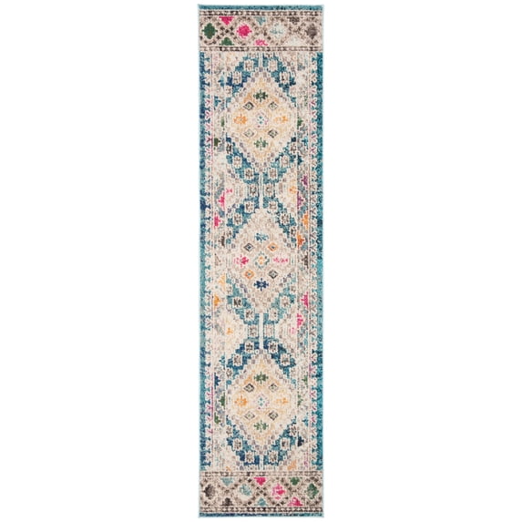 SAFAVIEH Madison Lanford Vintage Geometric Runner Rug, Dark Blue/Yellow, 2' x 8'