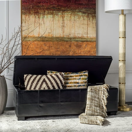 SAFAVIEH Madison Large Rustic Solid Upholstered Storage Bench, Black
