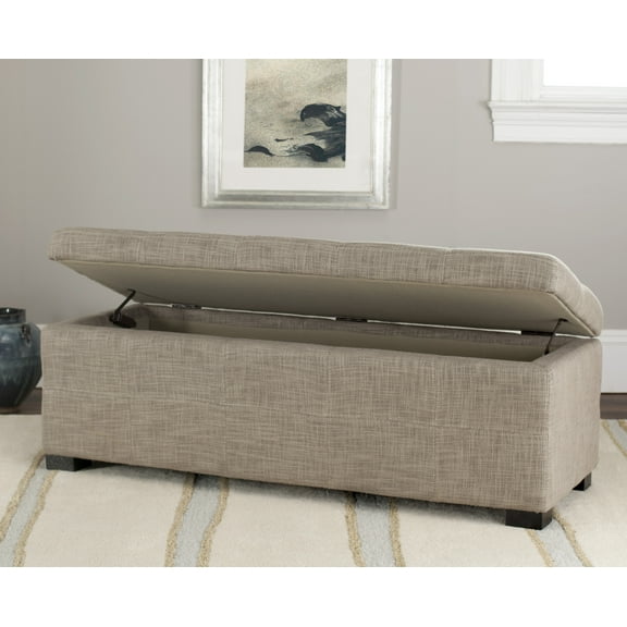 SAFAVIEH Madison Large Rustic Solid Upholstered Storage Bench, Stone
