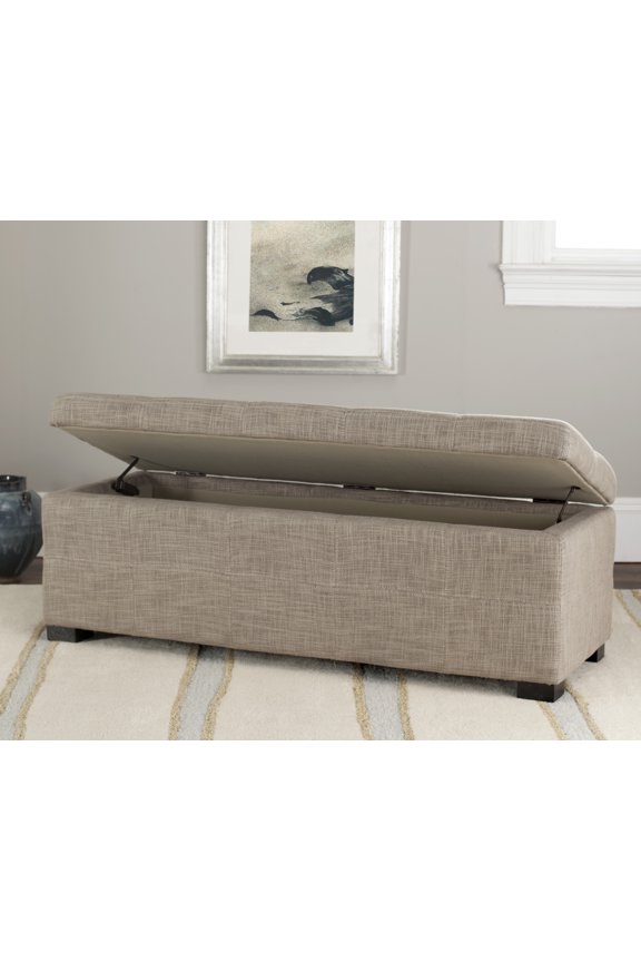 Madison Large Rustic Solid Upholstered Storage Bench, Stone