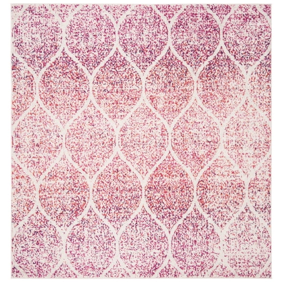 SAFAVIEH Madison Leighton Geometric Area Rug, Cream/Fuchsia, 5'3" x 5'3" Square
