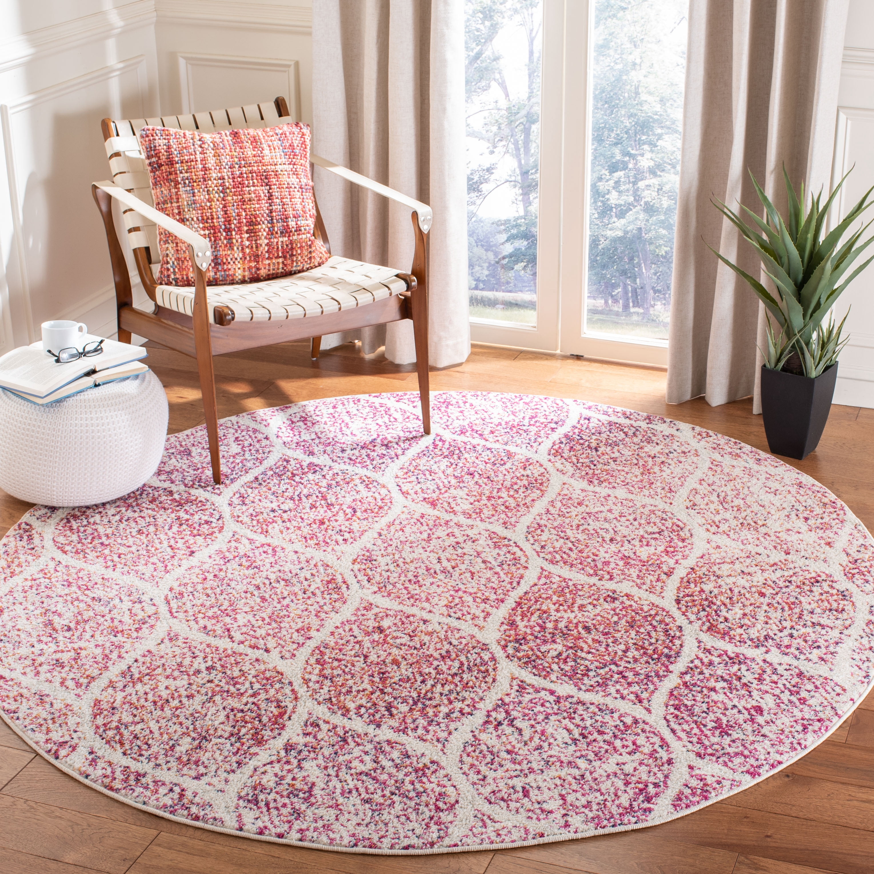 Safavieh Madison Leighton Geometric Area Rug, Cream/Fuchsia, 6'7" x 6'7" Round