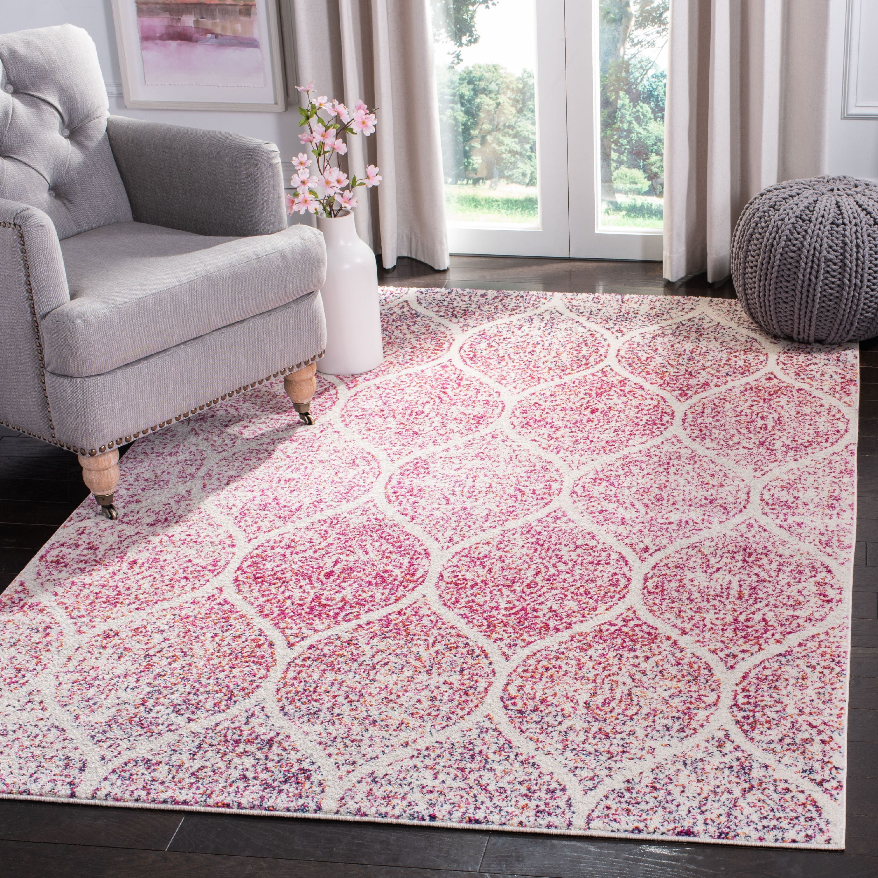 SAFAVIEH Madison Leighton Geometric Area Rug, Cream/Fuchsia, 9' x 12'