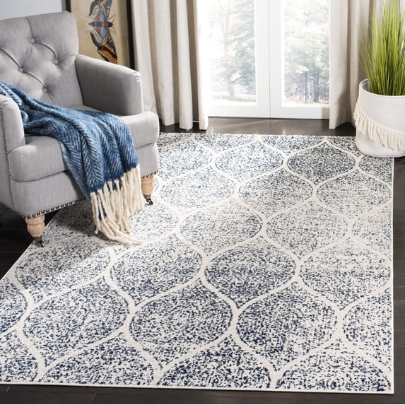 SAFAVIEH Madison Leighton Geometric Area Rug, Cream/Royal Blue, 4' x 6'