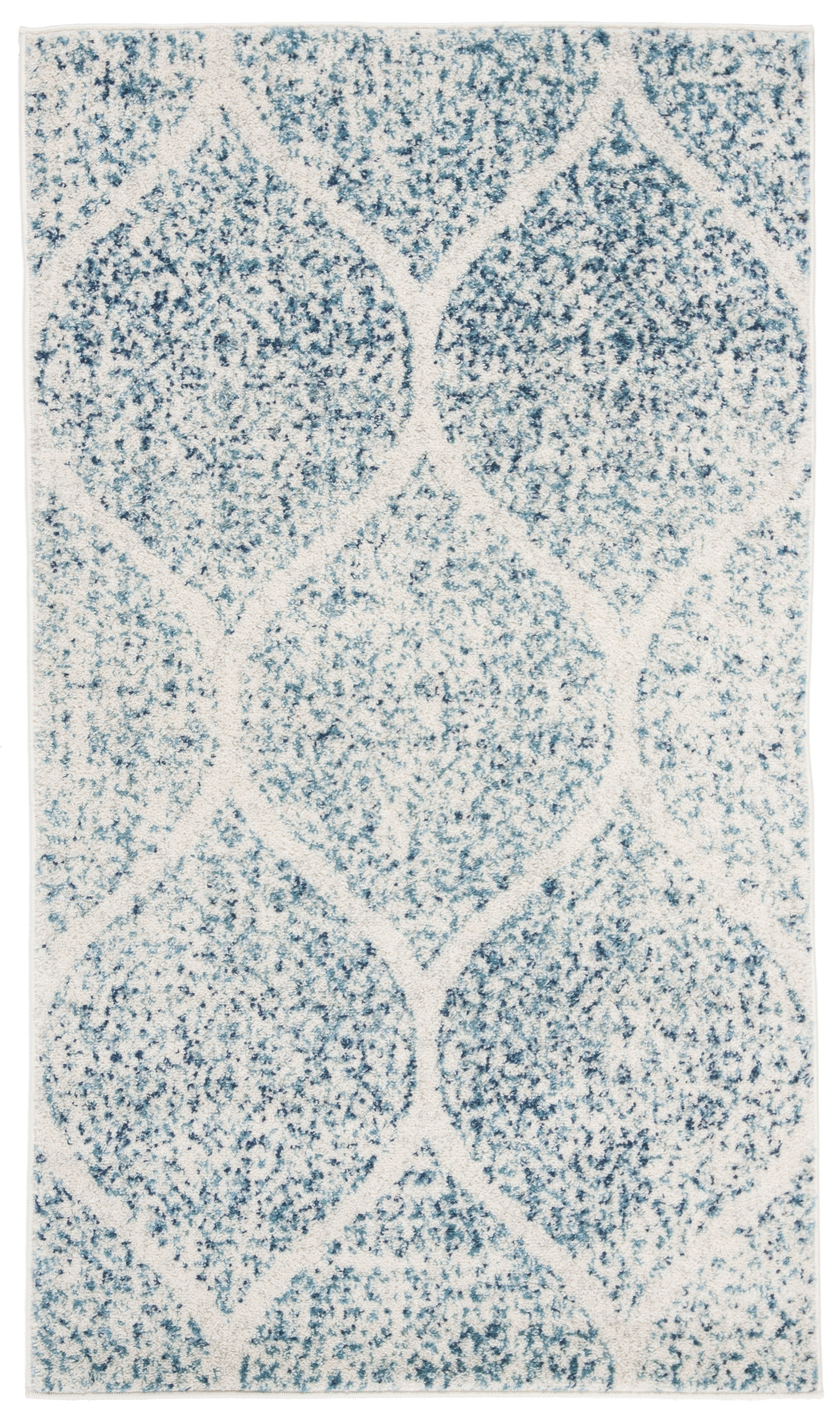 Chic Metro-Mod Cream & Turquoise 3' x 5' Synthetic Area Rug