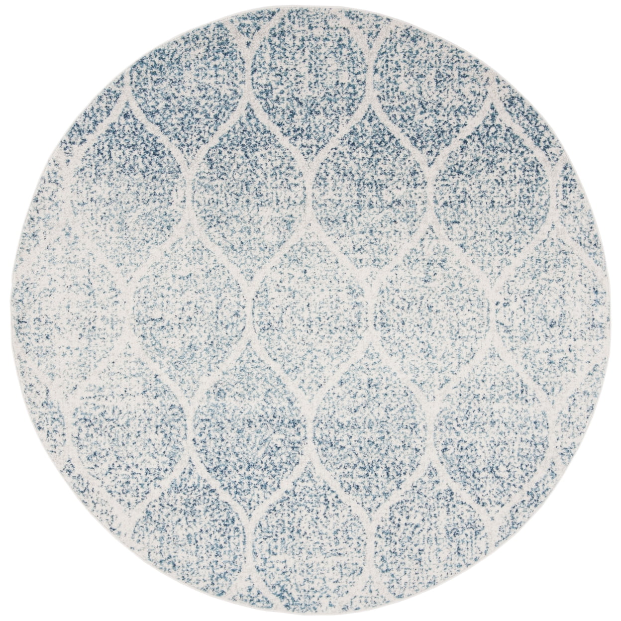 Hand-Knotted Round Cream and Turquoise Synthetic Rug