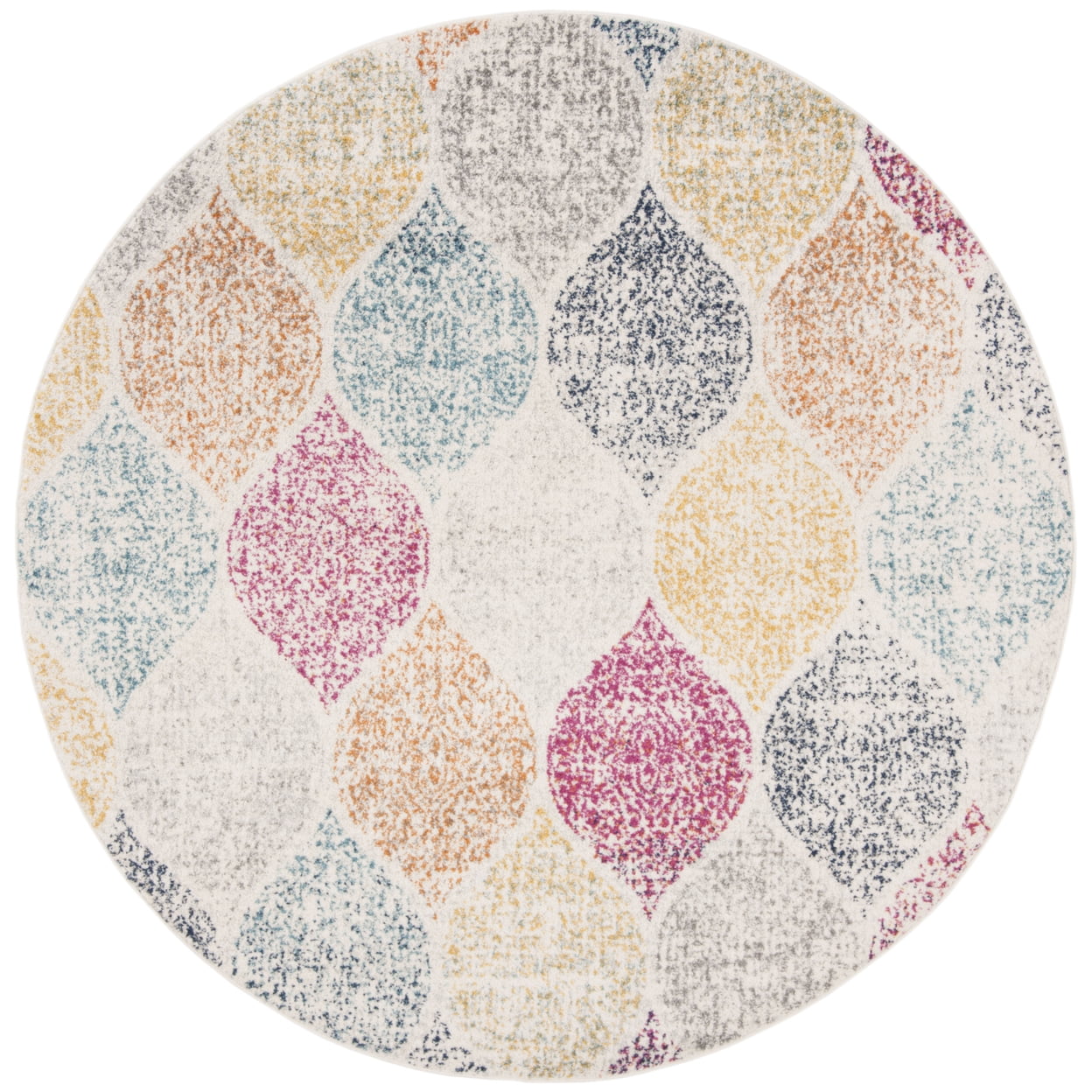 Round Creme and Yellow Synthetic Hand-knotted Rug