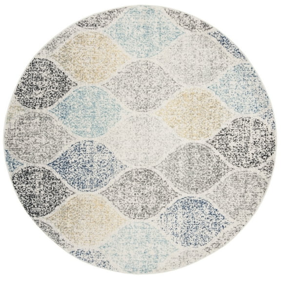 SAFAVIEH Madison Leighton Geometric Area Rug, Ivory/Blue, 4' x 4' Round