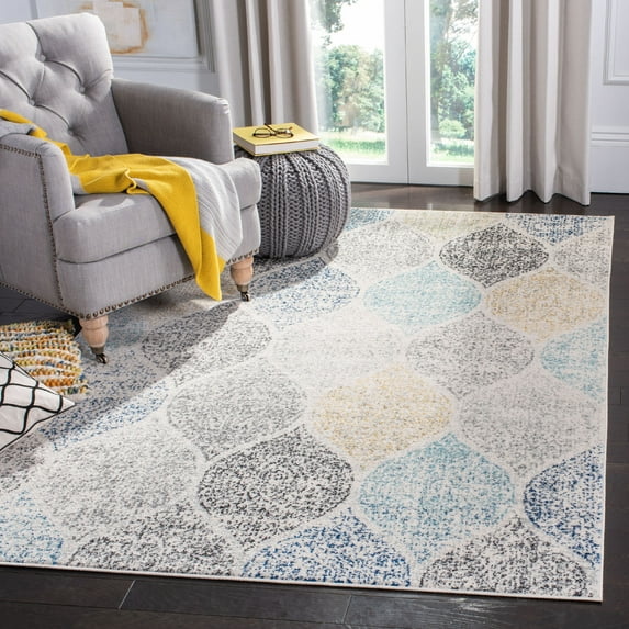 SAFAVIEH Madison Leighton Geometric Area Rug, Ivory/Blue, 5'1" x 7'6"
