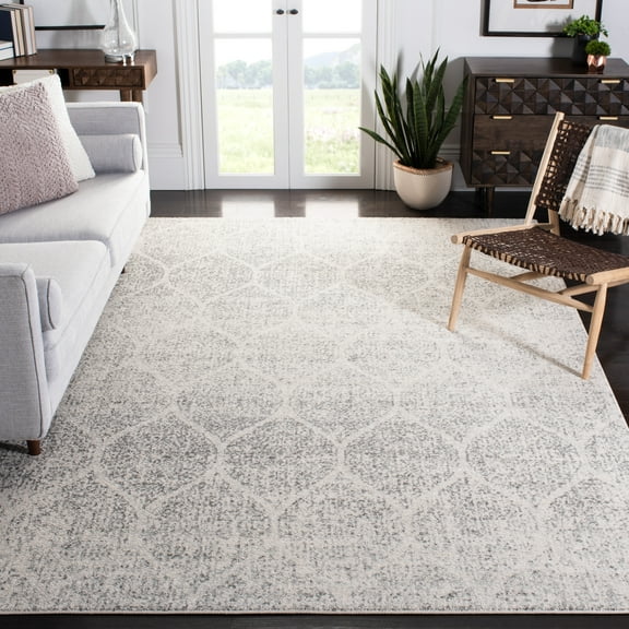 SAFAVIEH Madison Leighton Geometric Area Rug, Ivory/Silver, 9' x 9' Square