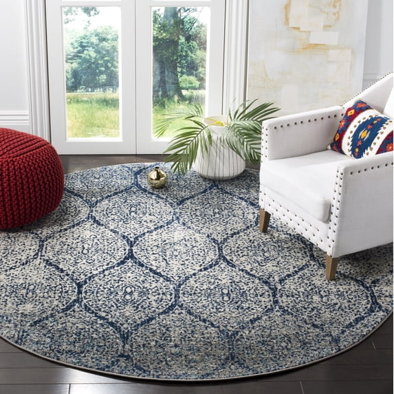 SAFAVIEH Madison Leighton Geometric Area Rug, Navy/Silver, 11' x 11' Round