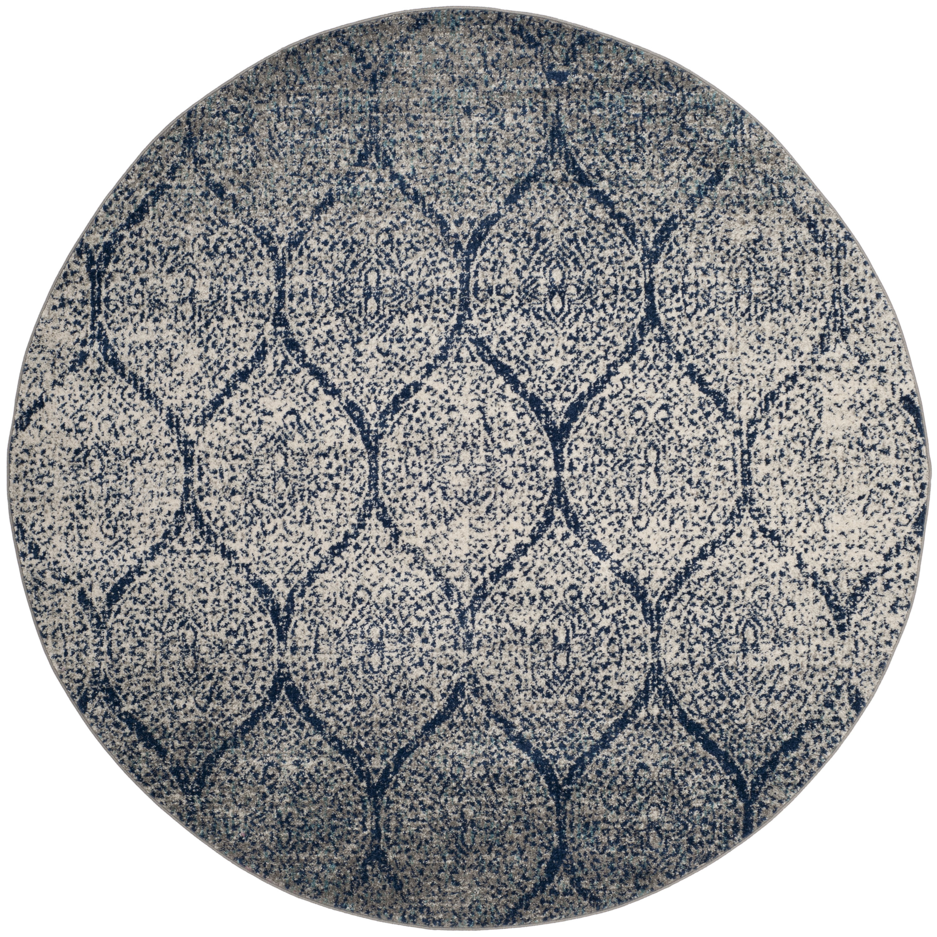 SAFAVIEH Madison Leighton Geometric Area Rug, Navy/Silver, 12' x 12' Round