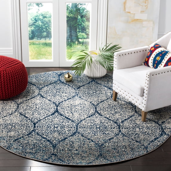 SAFAVIEH Madison Leighton Geometric Area Rug, Navy/Silver, 6'7" x 6'7" Round