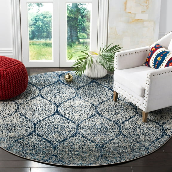 SAFAVIEH Madison Leighton Geometric Area Rug, Navy/Silver, 9' x 9' Round