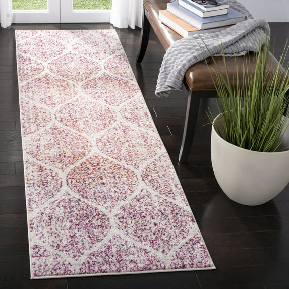 SAFAVIEH Madison Leighton Geometric Runner Rug, Cream/Fuchsia, 2'3" x 12'