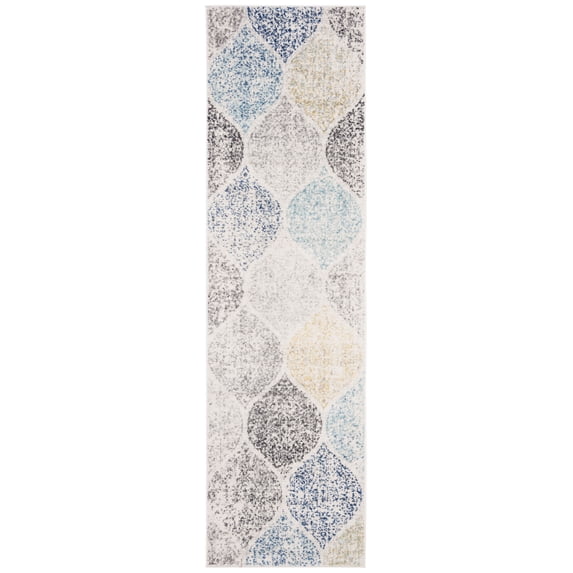 SAFAVIEH Madison Leighton Geometric Runner Rug, Ivory/Blue, 2'3" x 22'