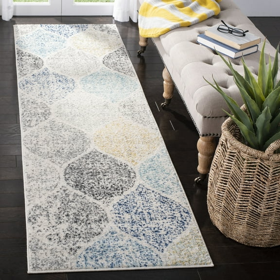 SAFAVIEH Madison Leighton Geometric Runner Rug, Ivory/Blue, 2'3" x 6'