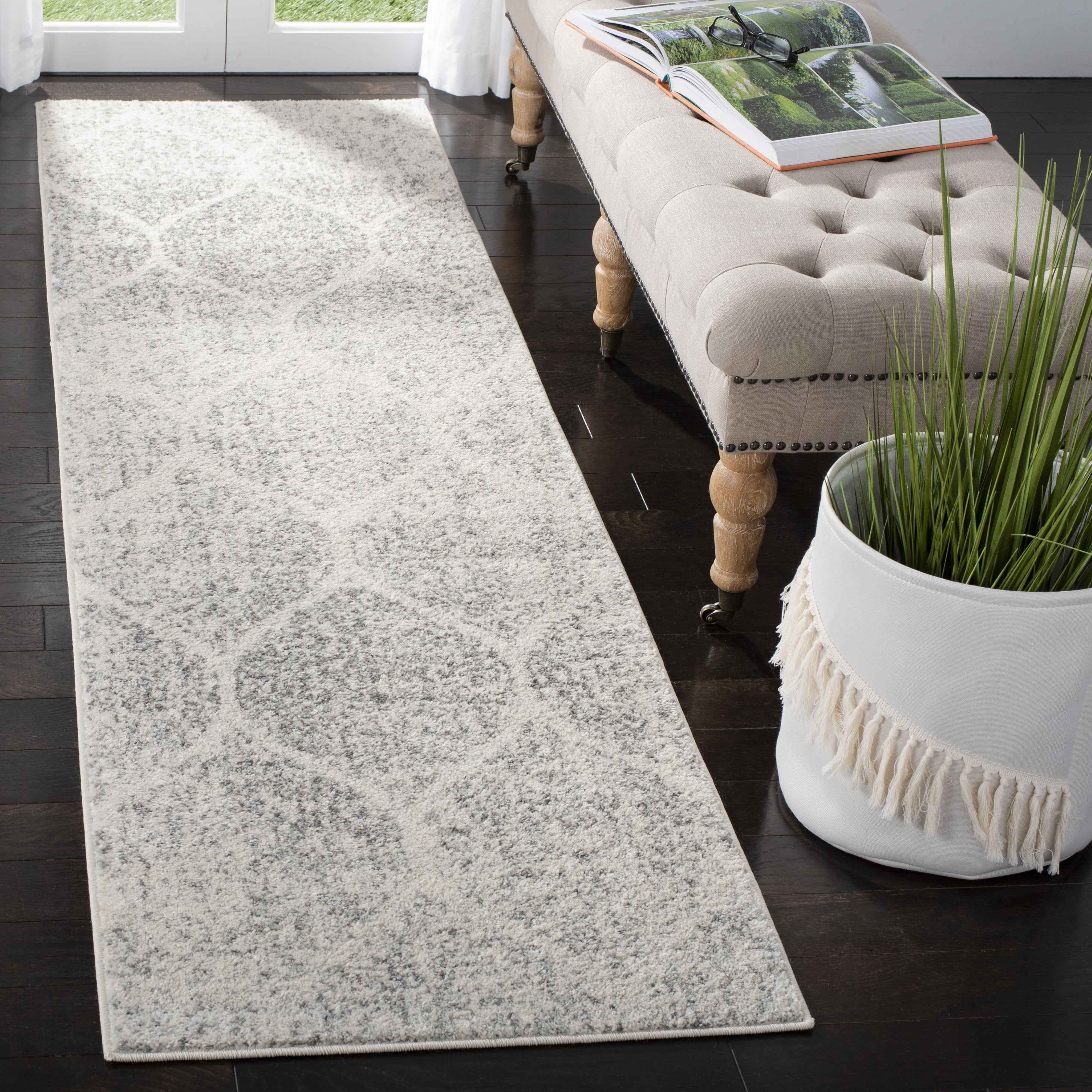SAFAVIEH Madison Leighton Geometric Runner Rug, Ivory/Silver, 2'3" x 20'