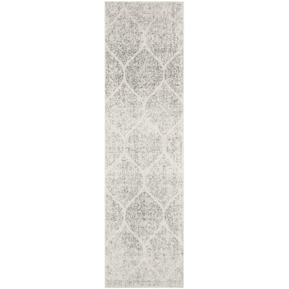 SAFAVIEH Madison Leighton Geometric Runner Rug, Ivory/Silver, 2'3" x 22'
