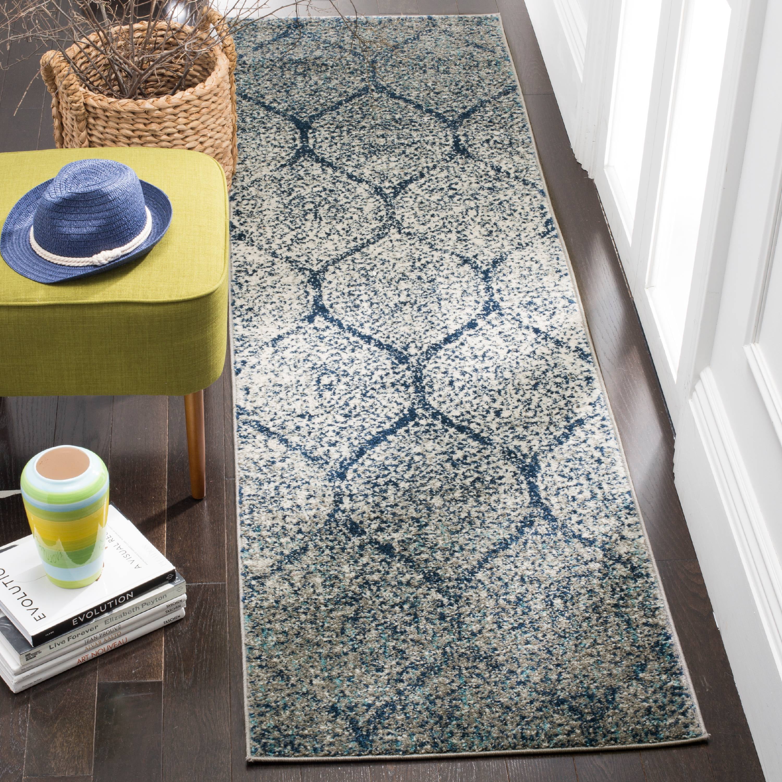 Navy and Silver Synthetic 26" Easy-Care Hand-Knotted Rug
