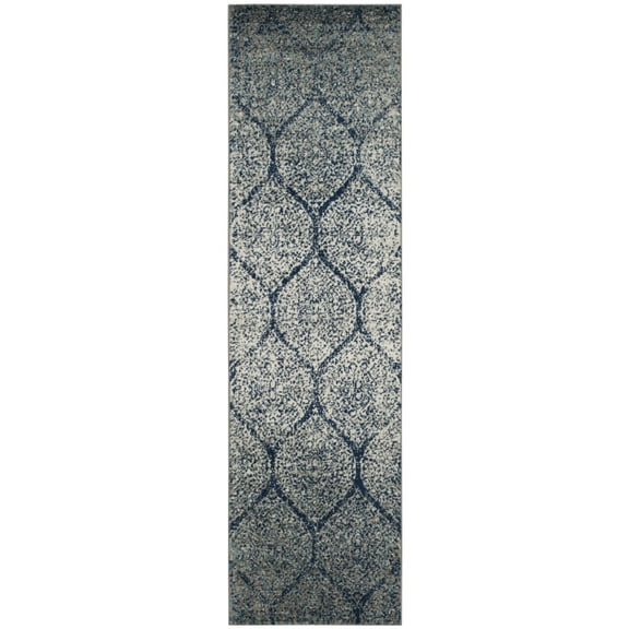 SAFAVIEH Madison Leighton Geometric Runner Rug, Navy/Silver, 2'3" x 20'