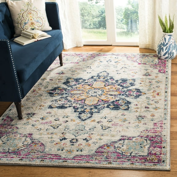 SAFAVIEH Madison Louise Overdyed Floral Area Rug, Ivory/Fuchsia, 4' x 6'