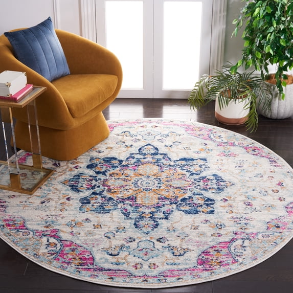 Safavieh Madison Louise Floral Area Rug, Ivory/Fuchsia, 6'7" x 6'7" Round