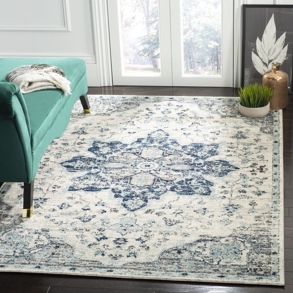 SAFAVIEH Madison Louise Overdyed Floral Area Rug, Ivory/Navy, 4' x 6'