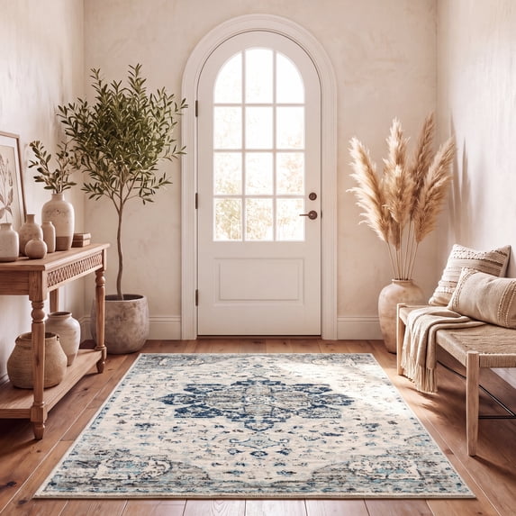 Safavieh Madison Louise Floral Area Rug, Ivory/Navy, 5'3" x 7'6"