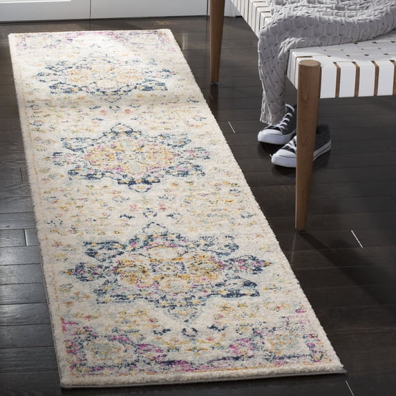 SAFAVIEH Madison Louise Overdyed Floral Runner Rug, Ivory/Fuchsia, 2' x 8'