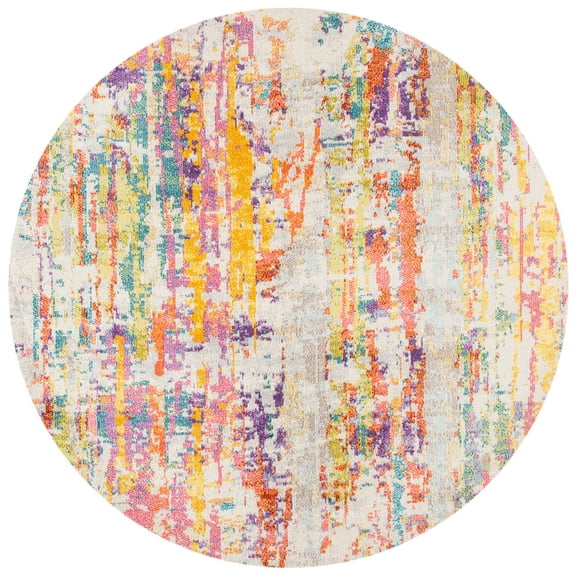 SAFAVIEH Madison Marais Abstract Area Rug, Beige/Yellow, 6'7" x 6'7" Round