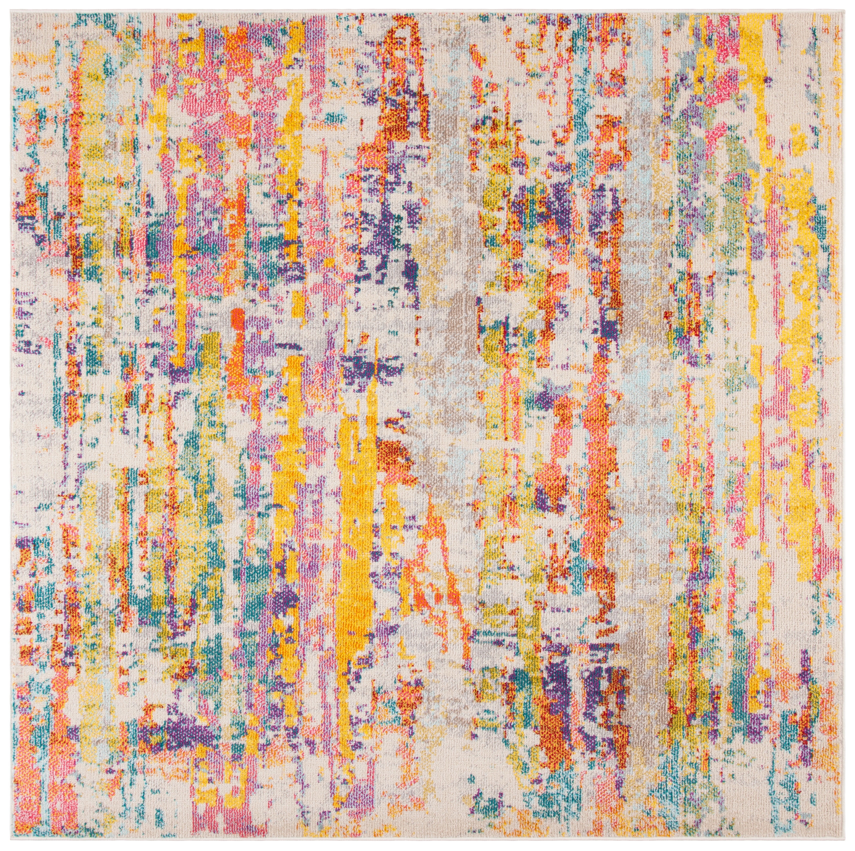 Beige and Yellow Synthetic Flat Woven Square Rug