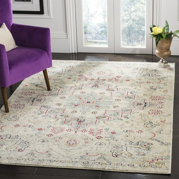 SAFAVIEH Madison Marcella Overdyed Floral Area Rug, Ivory/Grey, 4' x 6'