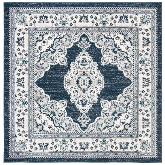 SAFAVIEH Madison Martha Oriental Area Rug, Cream/Navy, 6'7" x 6'7" Square