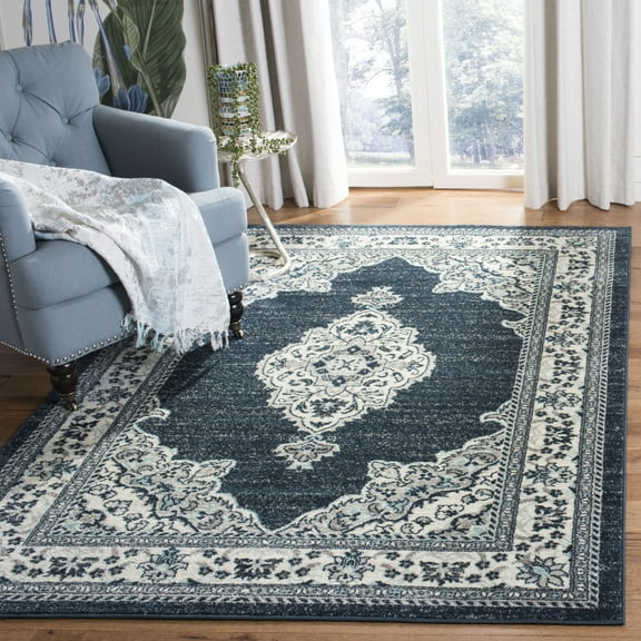 SAFAVIEH Madison Martha Traditional Area Rug, Cream/Navy, 3' x 5'