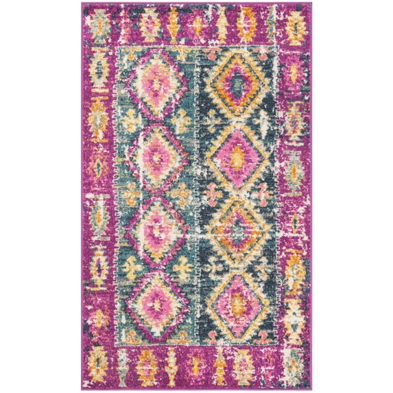 SAFAVIEH Madison Mary Geometric Area Rug, Fuchsia/Blue, 3' x 5'