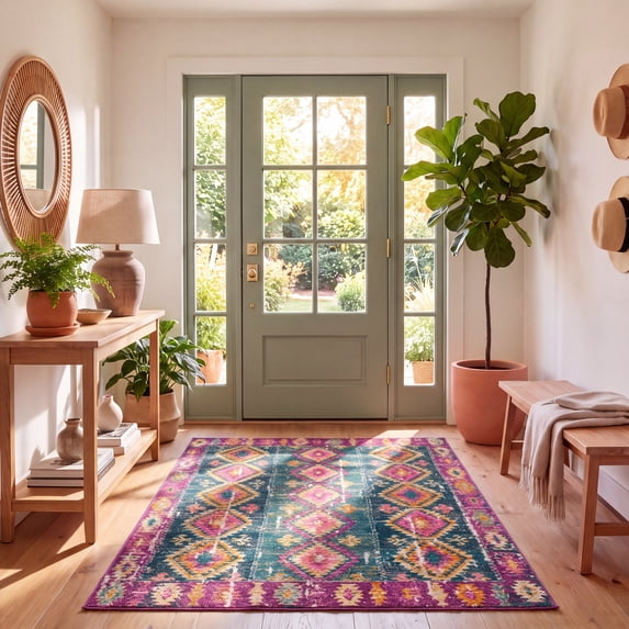 Safavieh Madison Mary Geometric Area Rug, Fuchsia/Blue, 5'1" x 7'6"