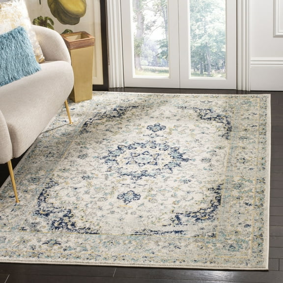 SAFAVIEH Madison Mattie Overdyed Floral Area Rug, Ivory/Blue, 6' x 9'
