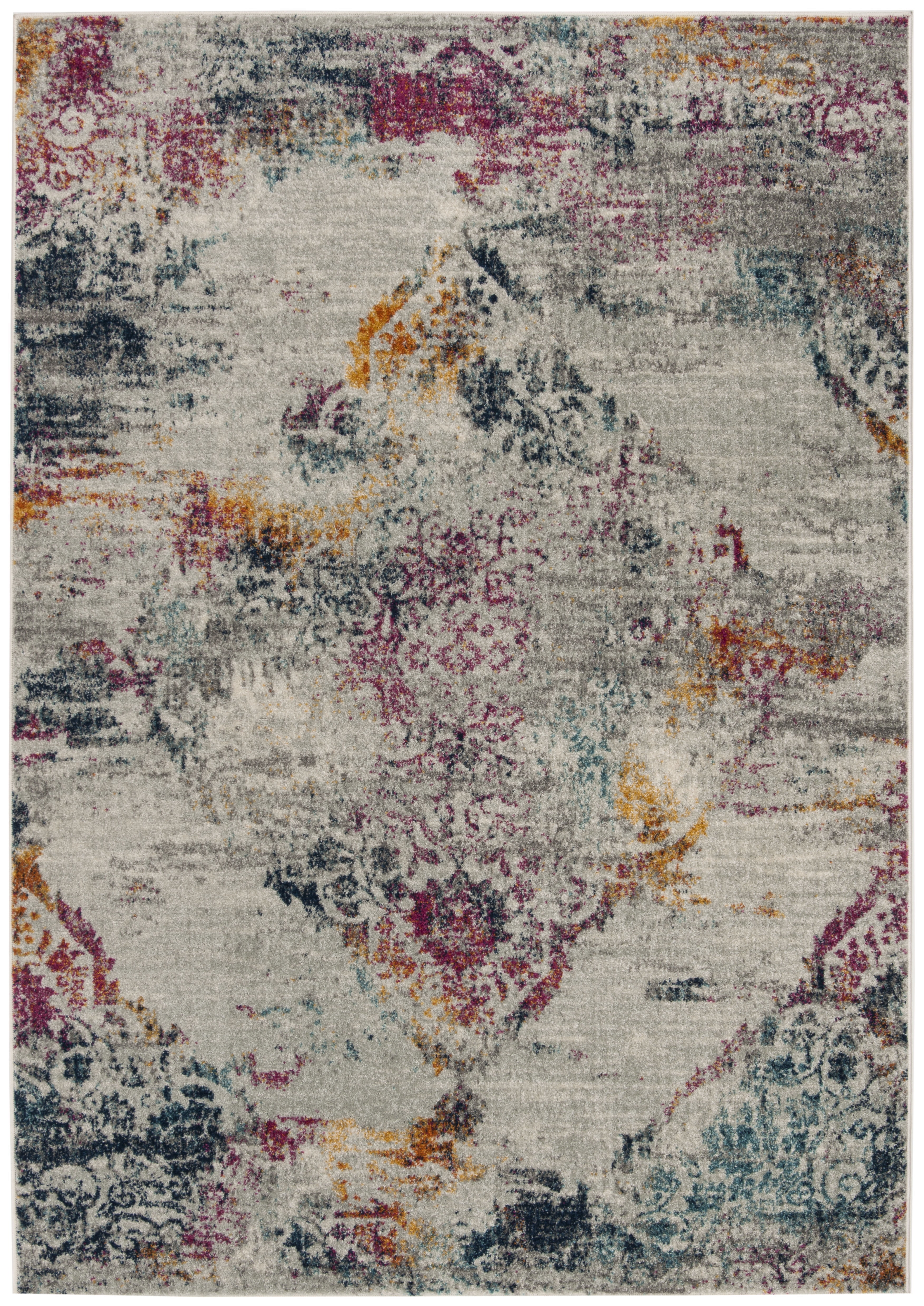 SAFAVIEH Madison Michelle Overdyed Abstract Area Rug, Light Grey/Fuchsia, 4' x 6'