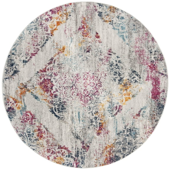 SAFAVIEH Madison Michelle Overdyed Abstract Area Rug, Light Grey/Fuchsia, 6'7" Round
