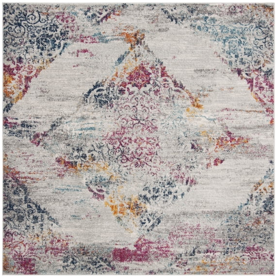 SAFAVIEH Madison Michelle Overdyed Abstract Area Rug, Light Grey/Fuchsia, 6'7" Square