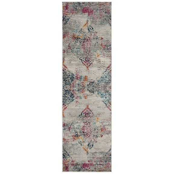 SAFAVIEH Madison Michelle Overdyed Abstract Runner Rug, Light Grey/Fuchsia, 2'3" x 8'