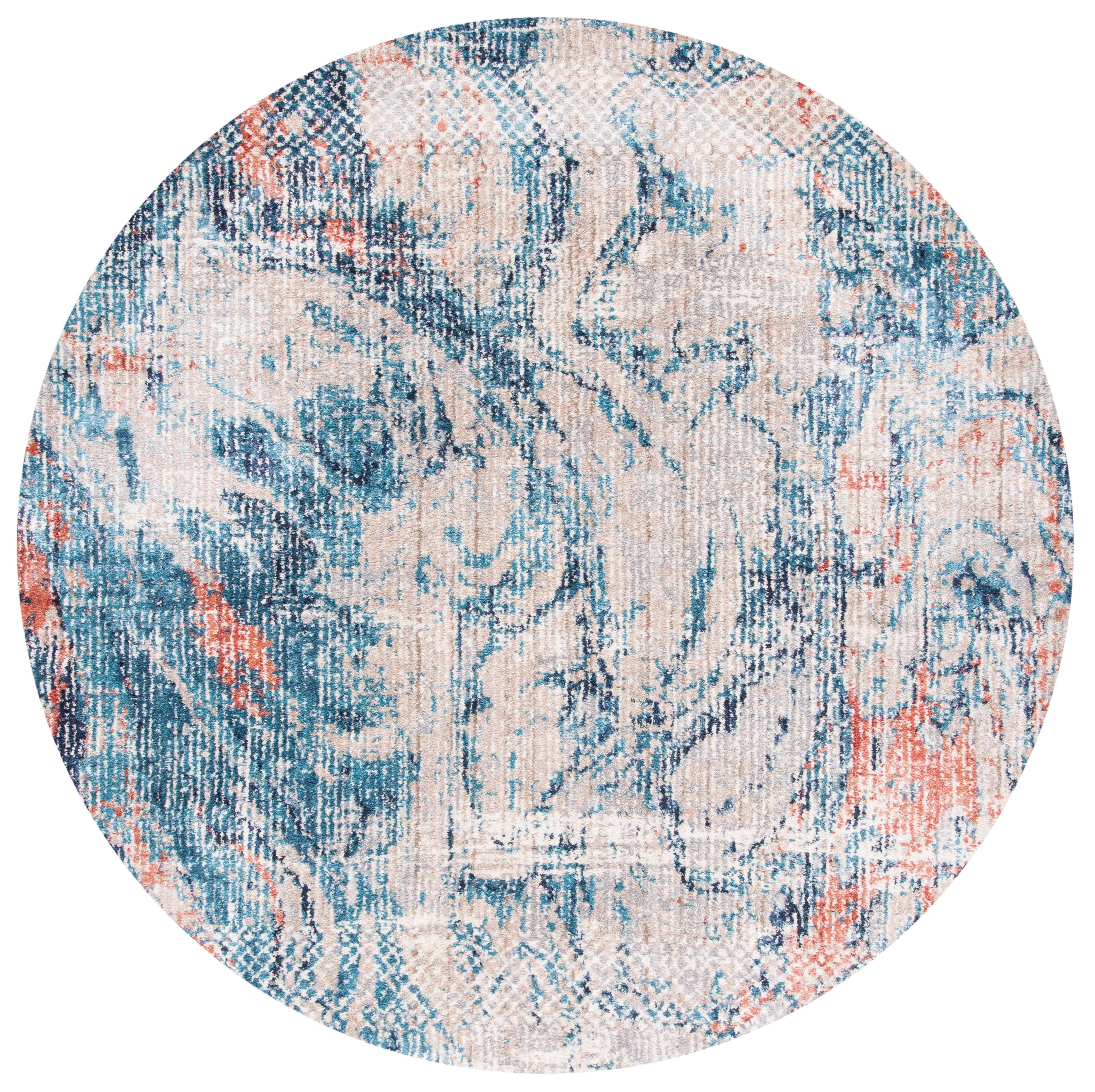 Safavieh Madison Nanda Abstract Area Rug, Beige/Blue, 6'7" x 6'7" Round