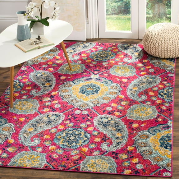 SAFAVIEH Madison Natasha Geometric Floral Area Rug, Fuchsia/Gold, 3' x 5'