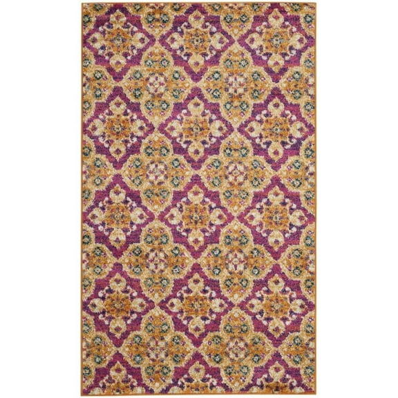 SAFAVIEH Madison Natasha Geometric Floral Area Rug, Fuchsia/Gold, 6'7" x 9'2"