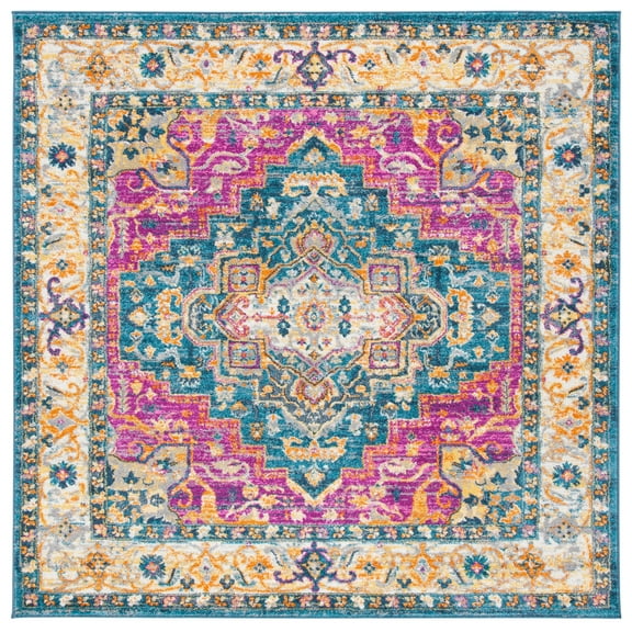 SAFAVIEH Madison Nikeisha Floral Area Rug, Blue/Multi, 6'7" x 6'7" Square