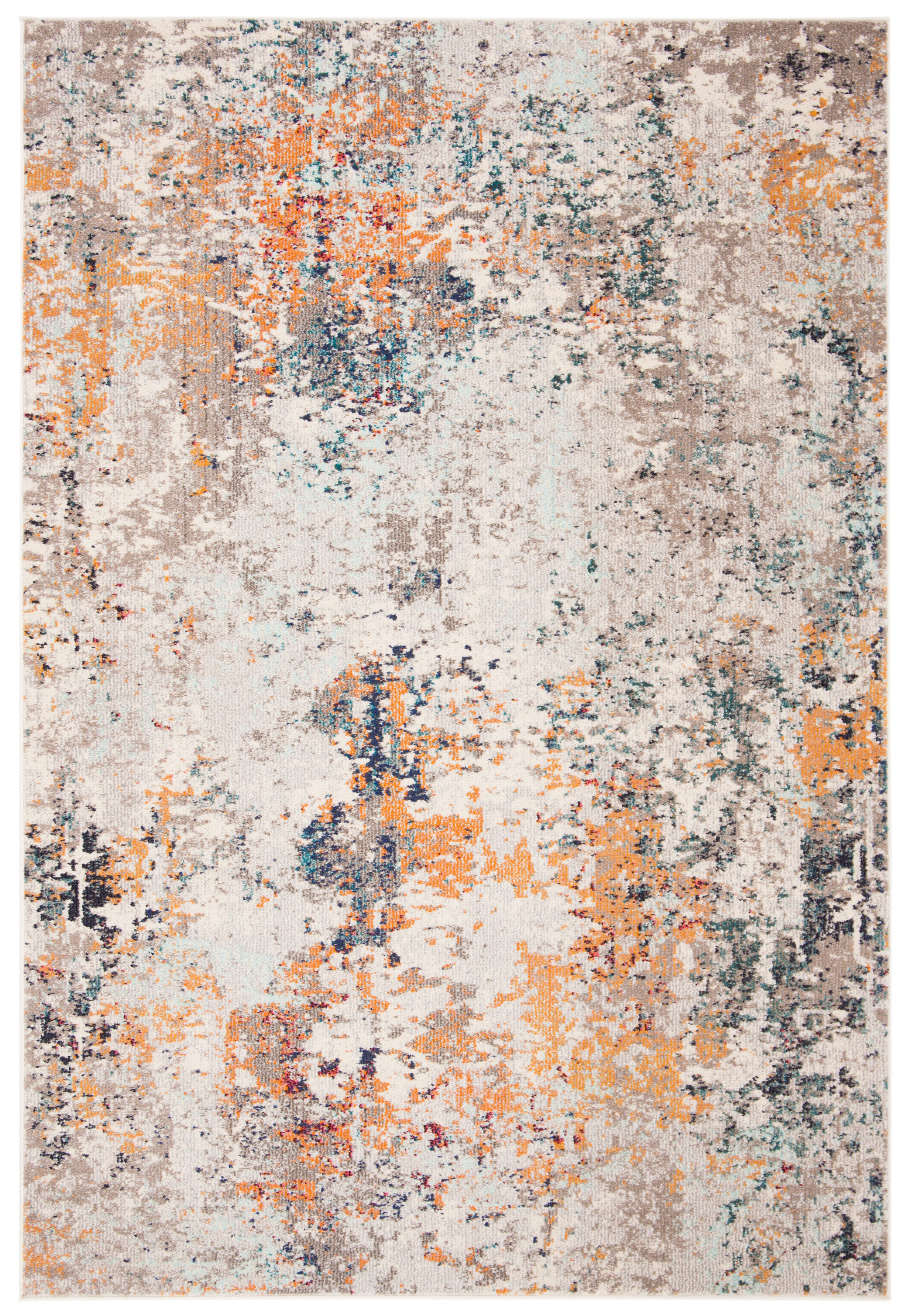 Gray and Beige Abstract Synthetic Area Rug