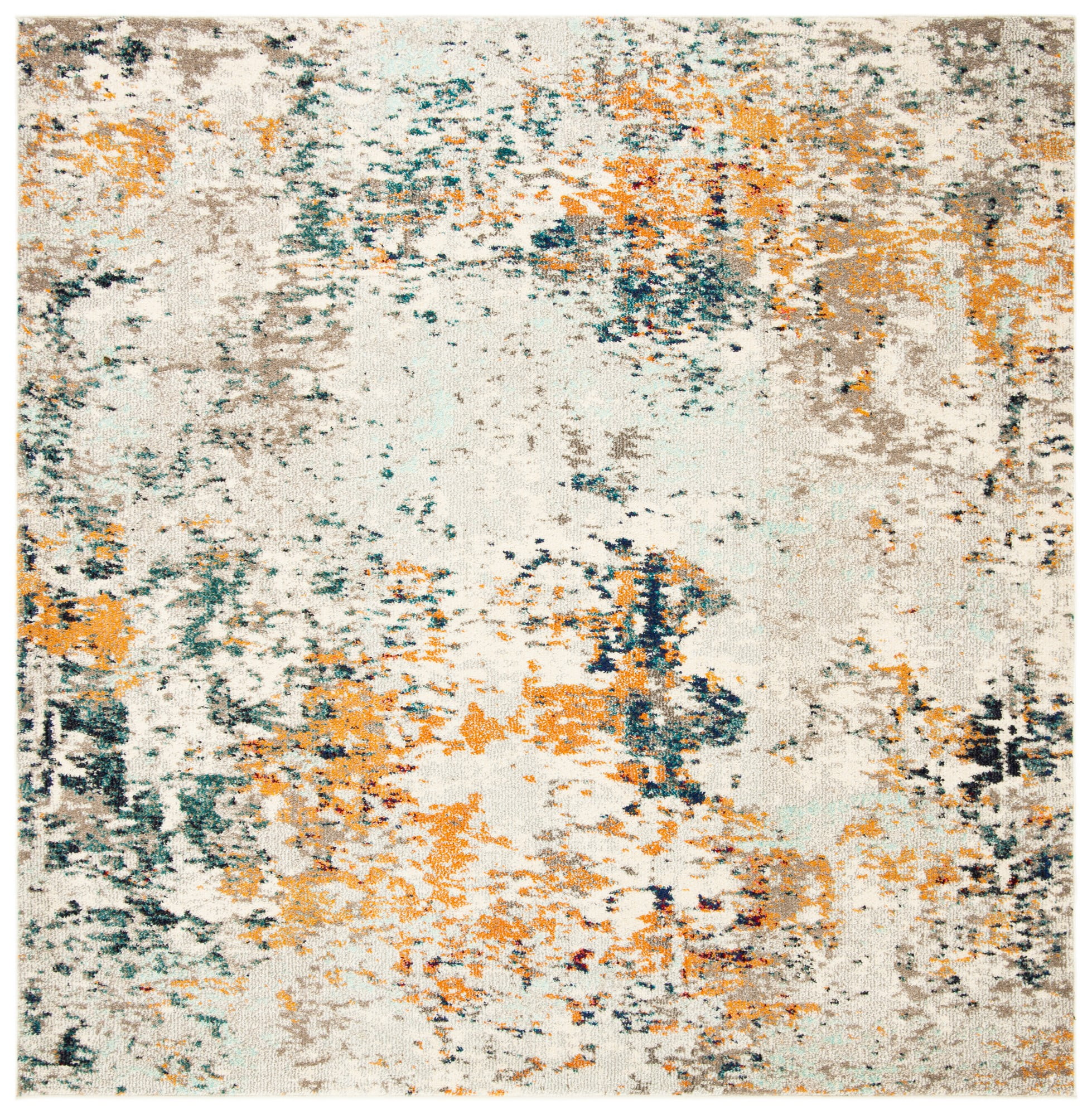 Gray and Beige 8' Square Stain-Resistant Area Rug