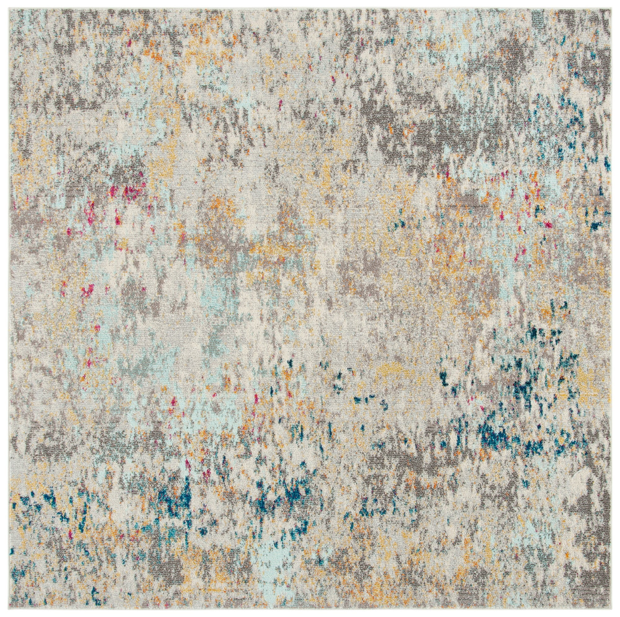 Grey and Gold Synthetic Flat Woven Square Area Rug