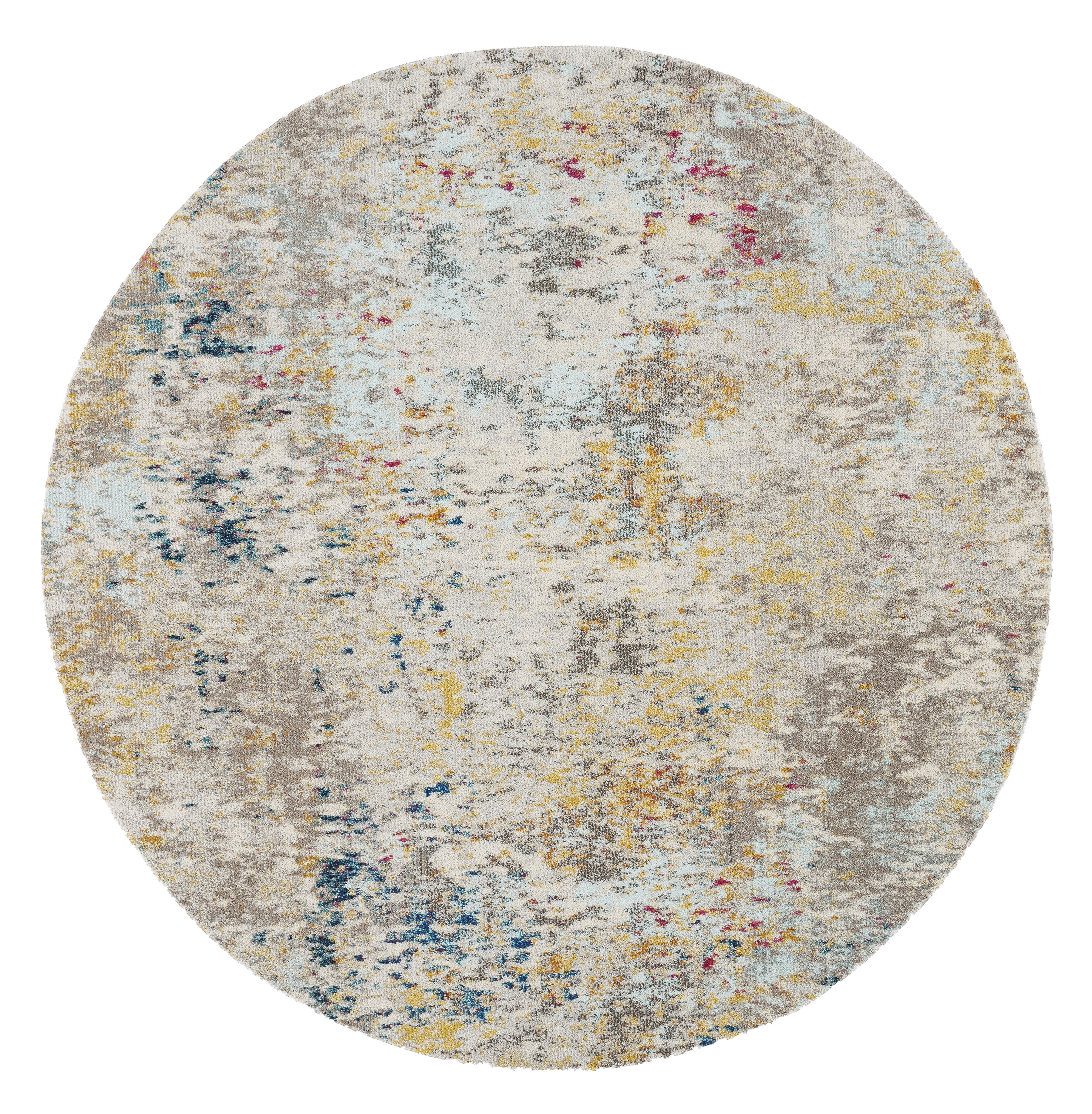 Round Grey and Gold Hand-knotted Synthetic Area Rug